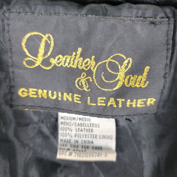 Leather & Soul jacket leather patchwork pockets snaps elastic waist size Med blk - Picture 2 of 14
